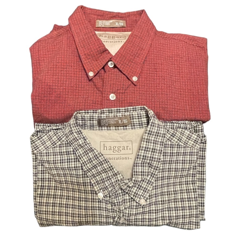 Men’s Haggar Button Up Shirts Lot of 2 Red Plaid, Green Plaid Size XL Used